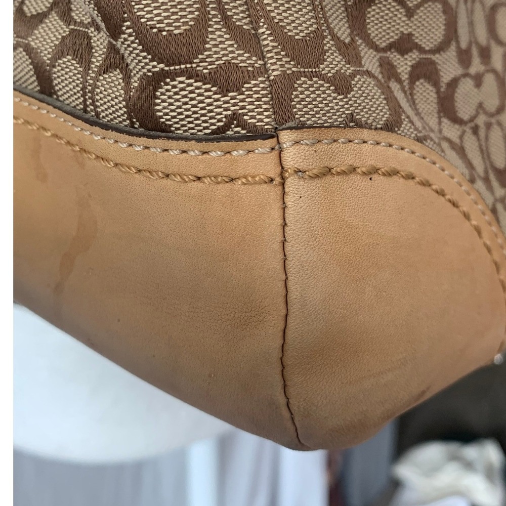 Coach Signature Jacquard Satchel Brown Tan Leather Trim F13813 Bag #922 - Picture 8 of 12
